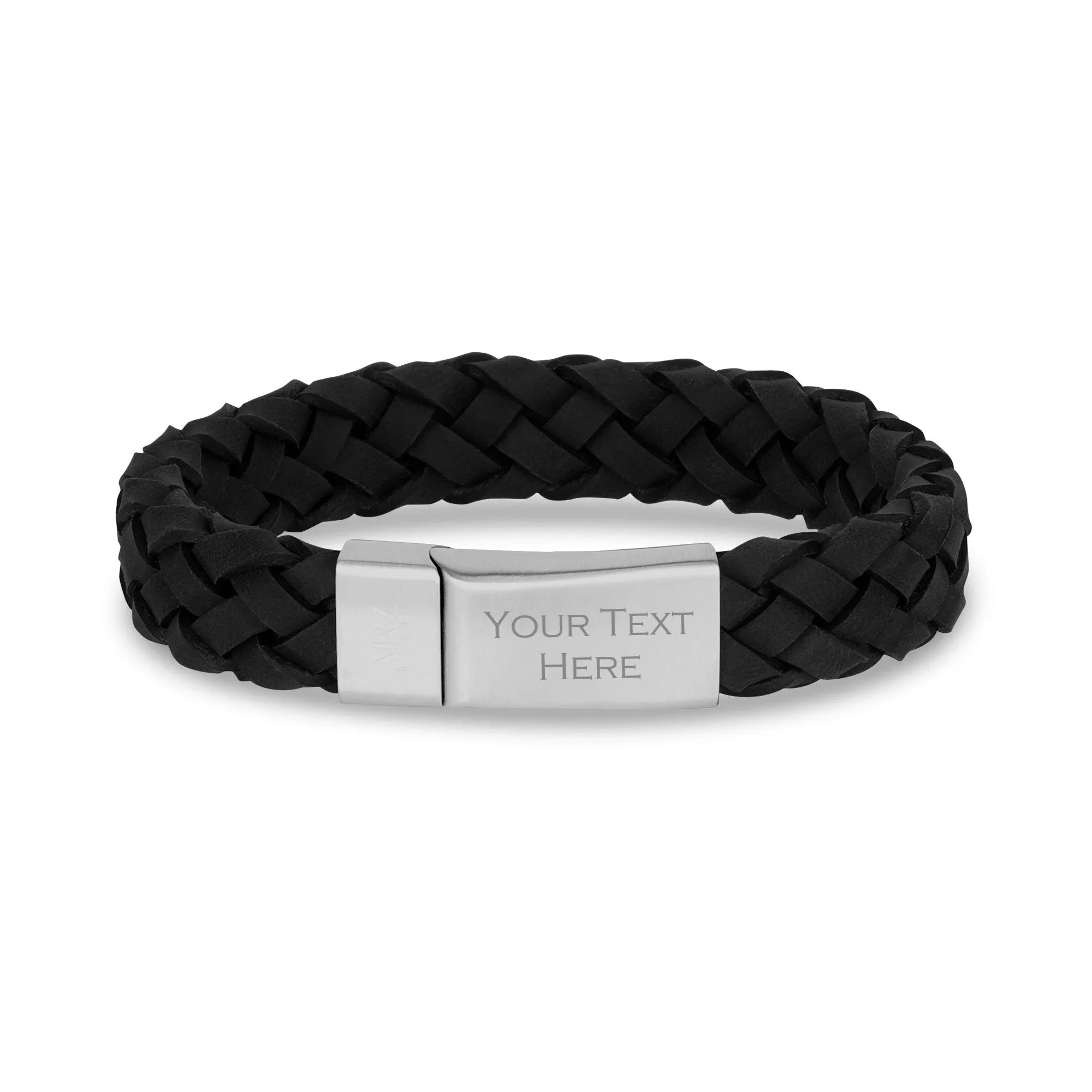 12mm Black Leather Steel Bracelet