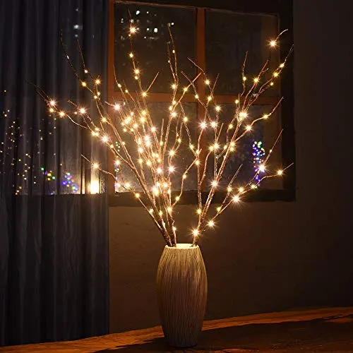 150 LED Lighted Brown Willow Branches 32 Inch 3 Pack Artificial Branches Plug in for Indoor Outdoor Christmas Wedding Party Home Decoration (Vase Excluded)