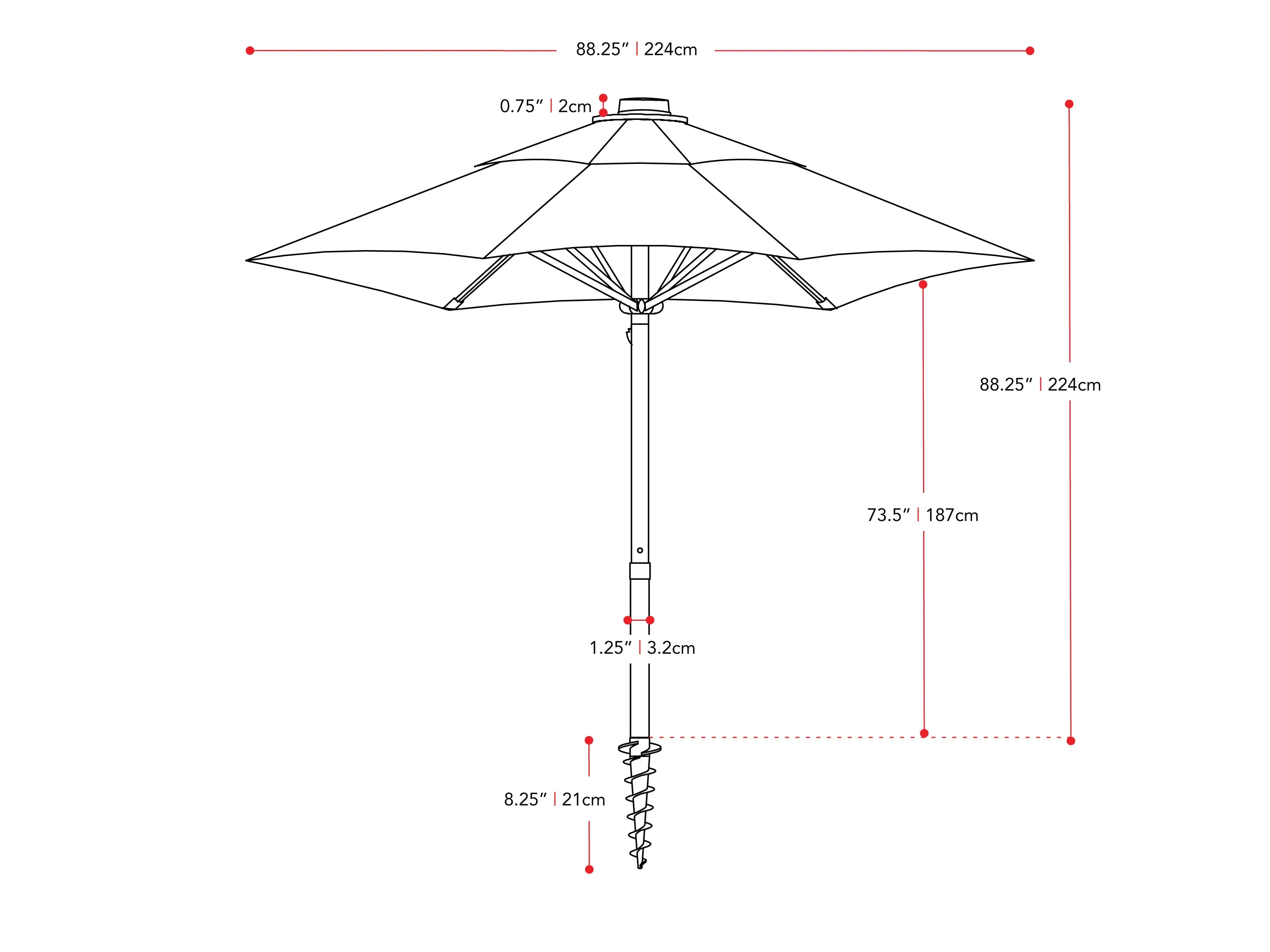 7.5ft Yellow Beach Umbrella