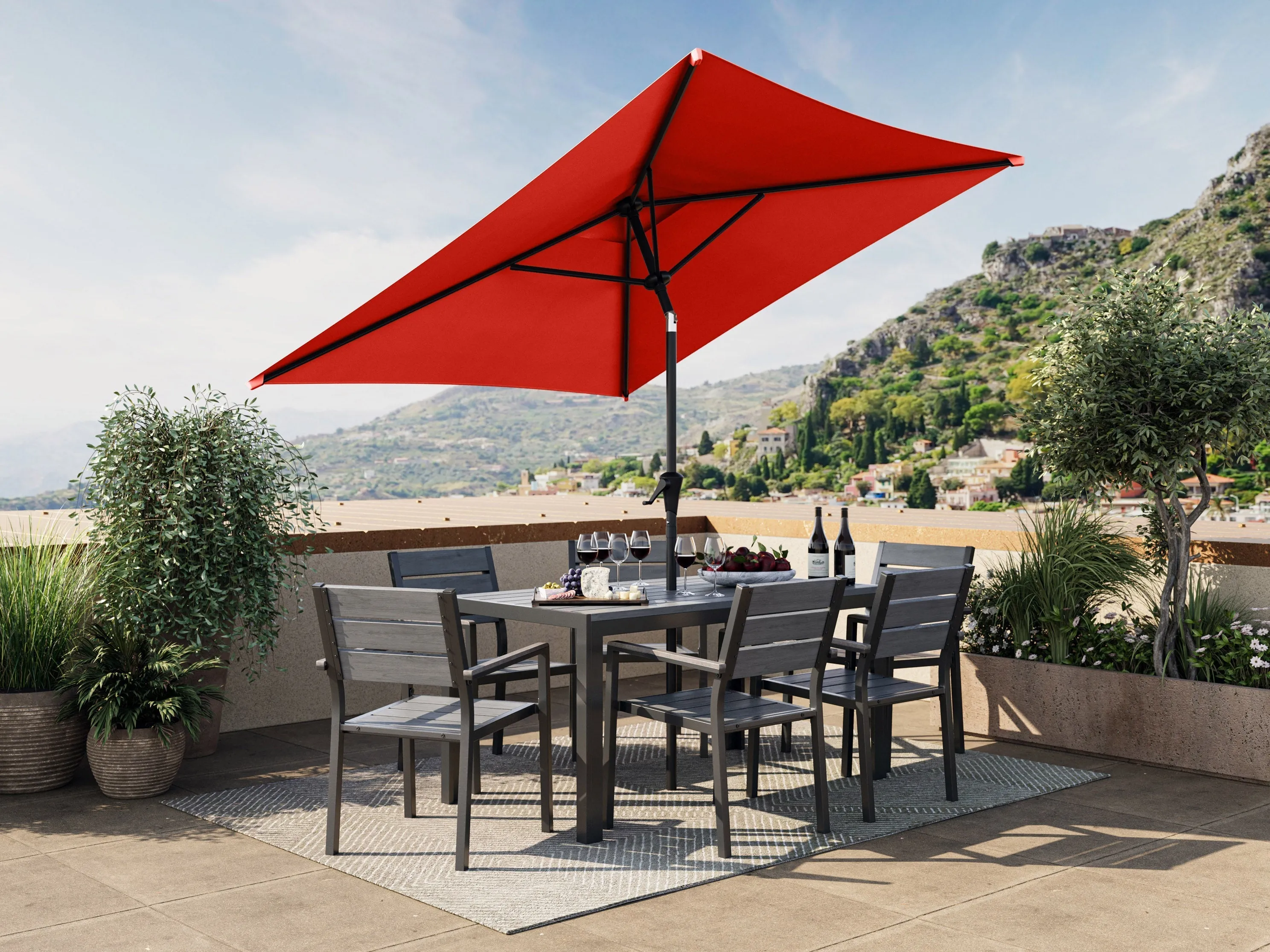 9ft Square Crimson Red Patio Umbrella