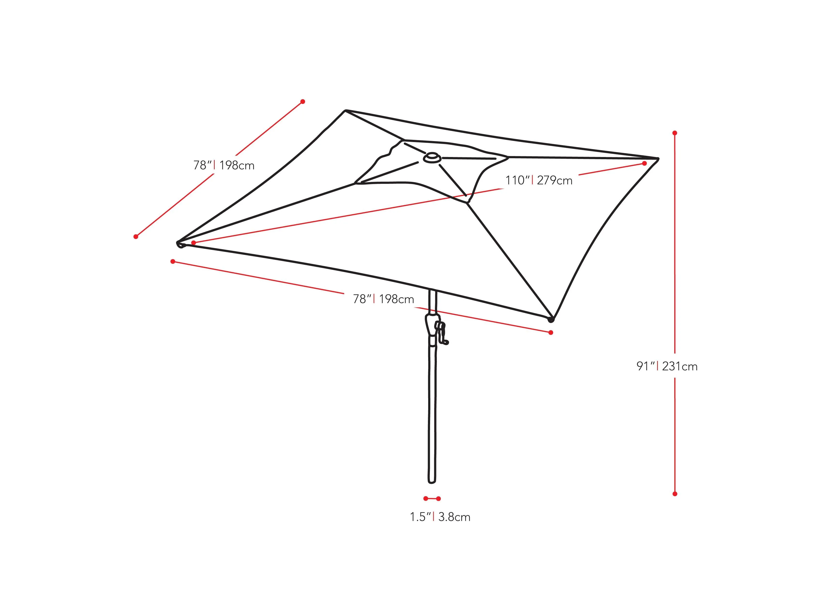 9ft Square Crimson Red Patio Umbrella