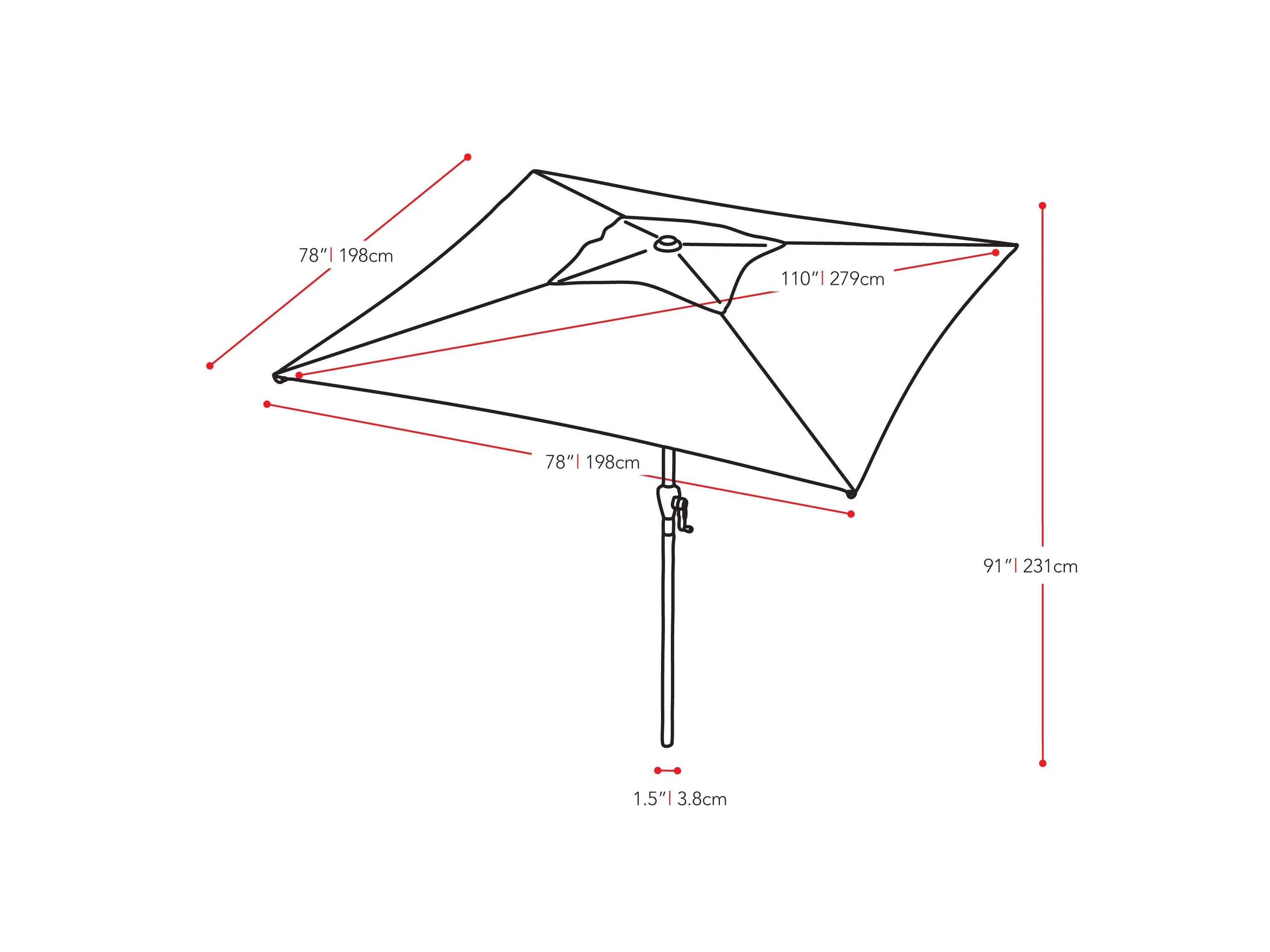 9ft Square Crimson Red Patio Umbrella