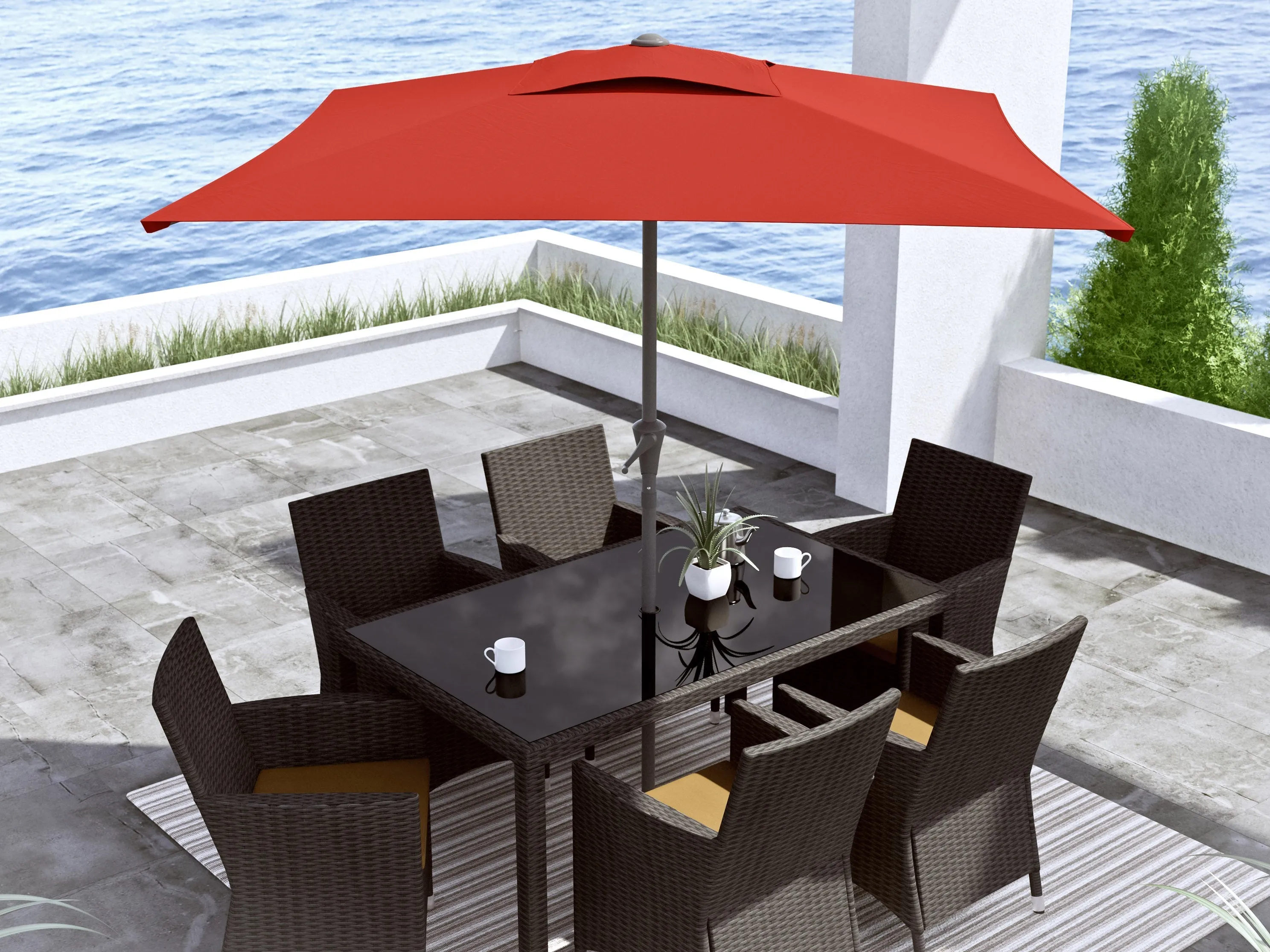 9ft Square Crimson Red Patio Umbrella