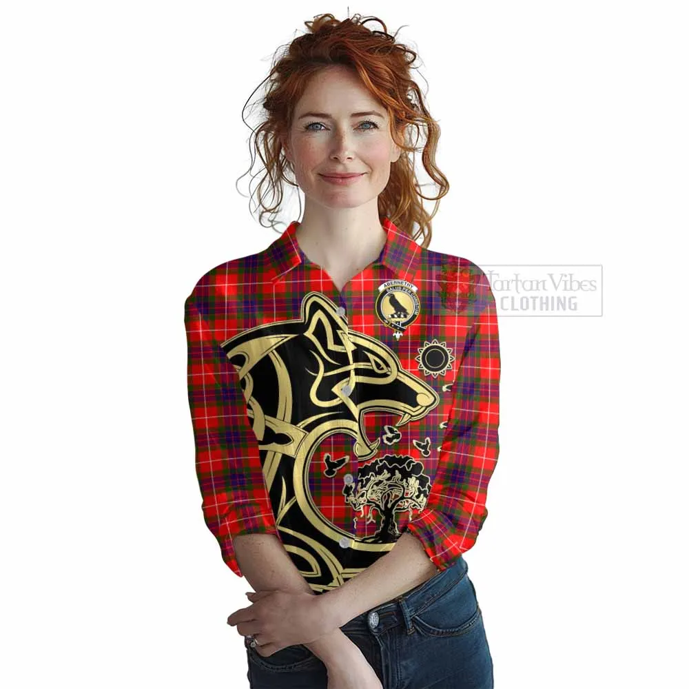 Abernethy Tartan Women's Casual Shirt with Family Crest Celtic Wolf Style