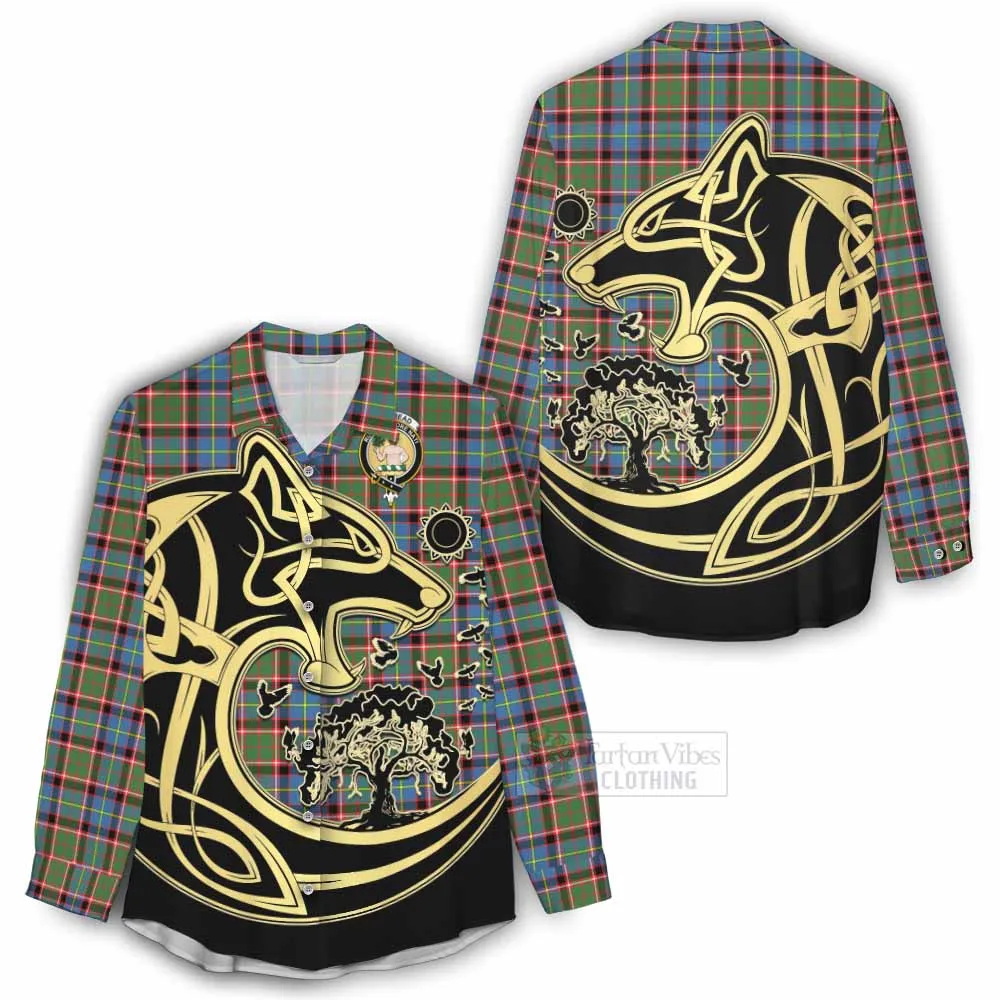 Aikenhead Tartan Women's Casual Shirt with Family Crest Celtic Wolf Style