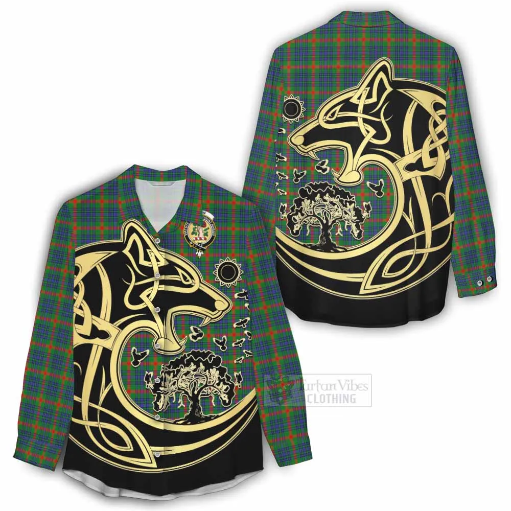 Aiton Tartan Women's Casual Shirt with Family Crest Celtic Wolf Style