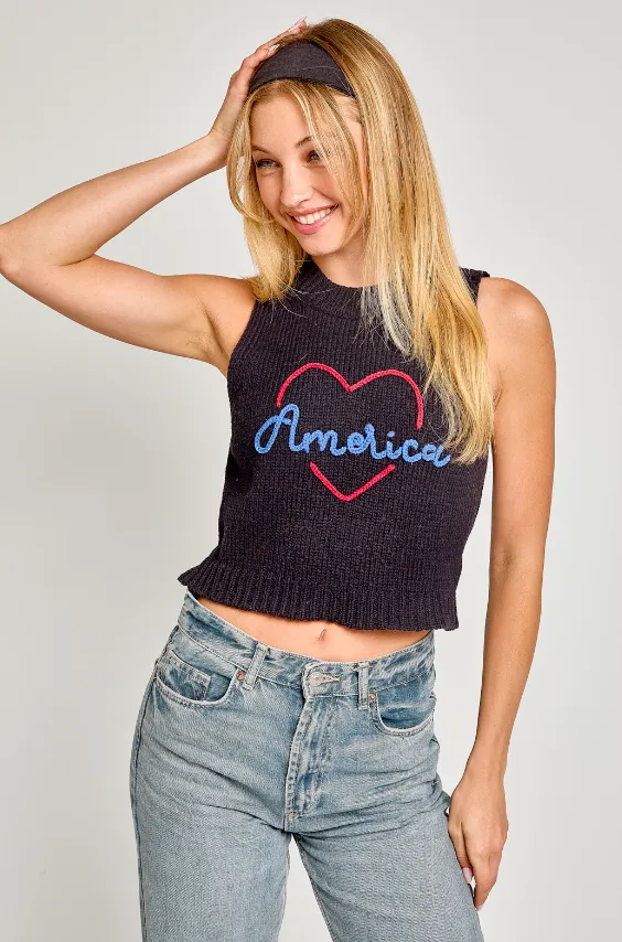 America Heart Knit Tank Top