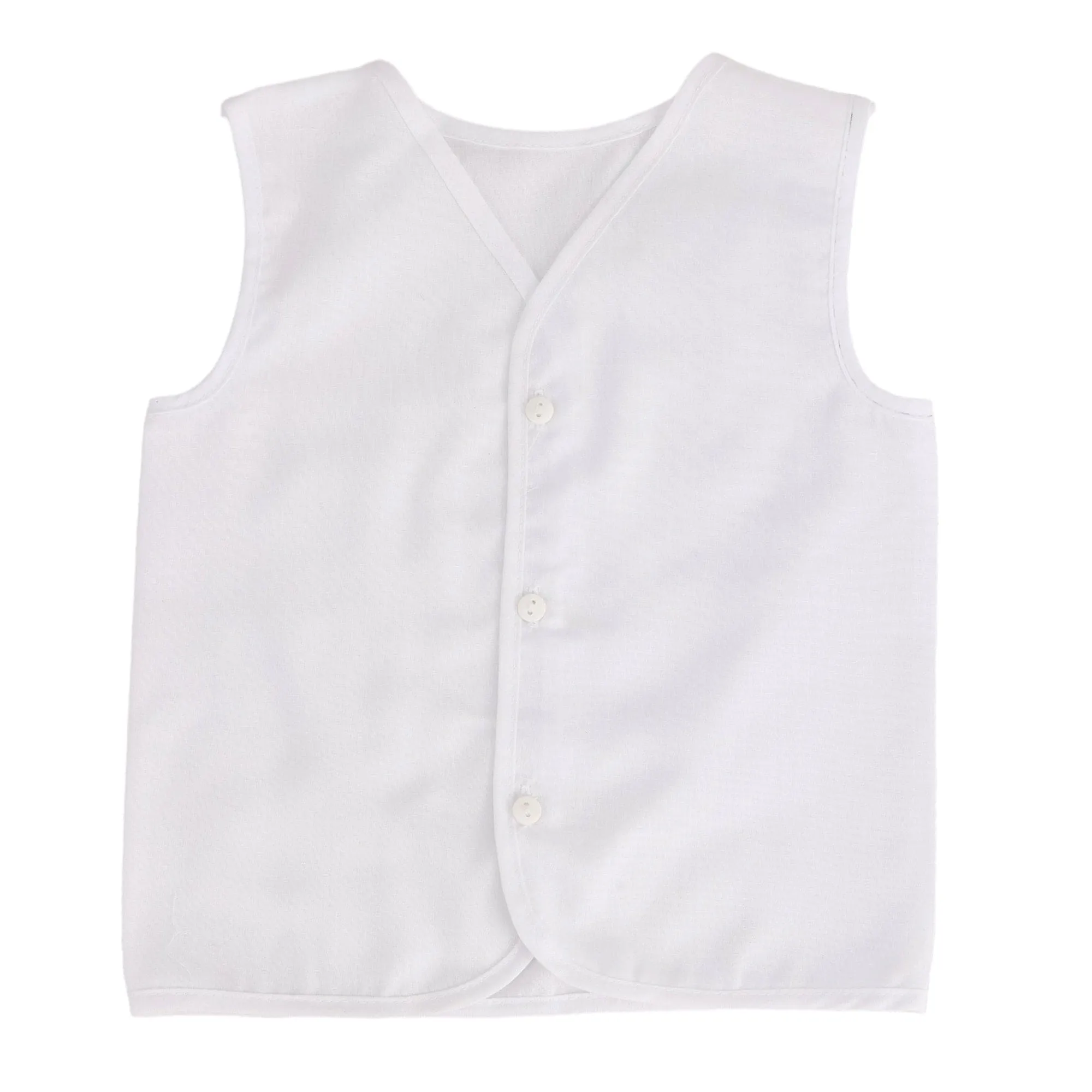 Baby Moo Solid V-Neck Sleeveless Front Opening Button Cotton Jhablas 5 Pcs - White