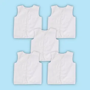 Baby Moo Solid V-Neck Sleeveless Front Opening Button Cotton Jhablas 5 Pcs - White