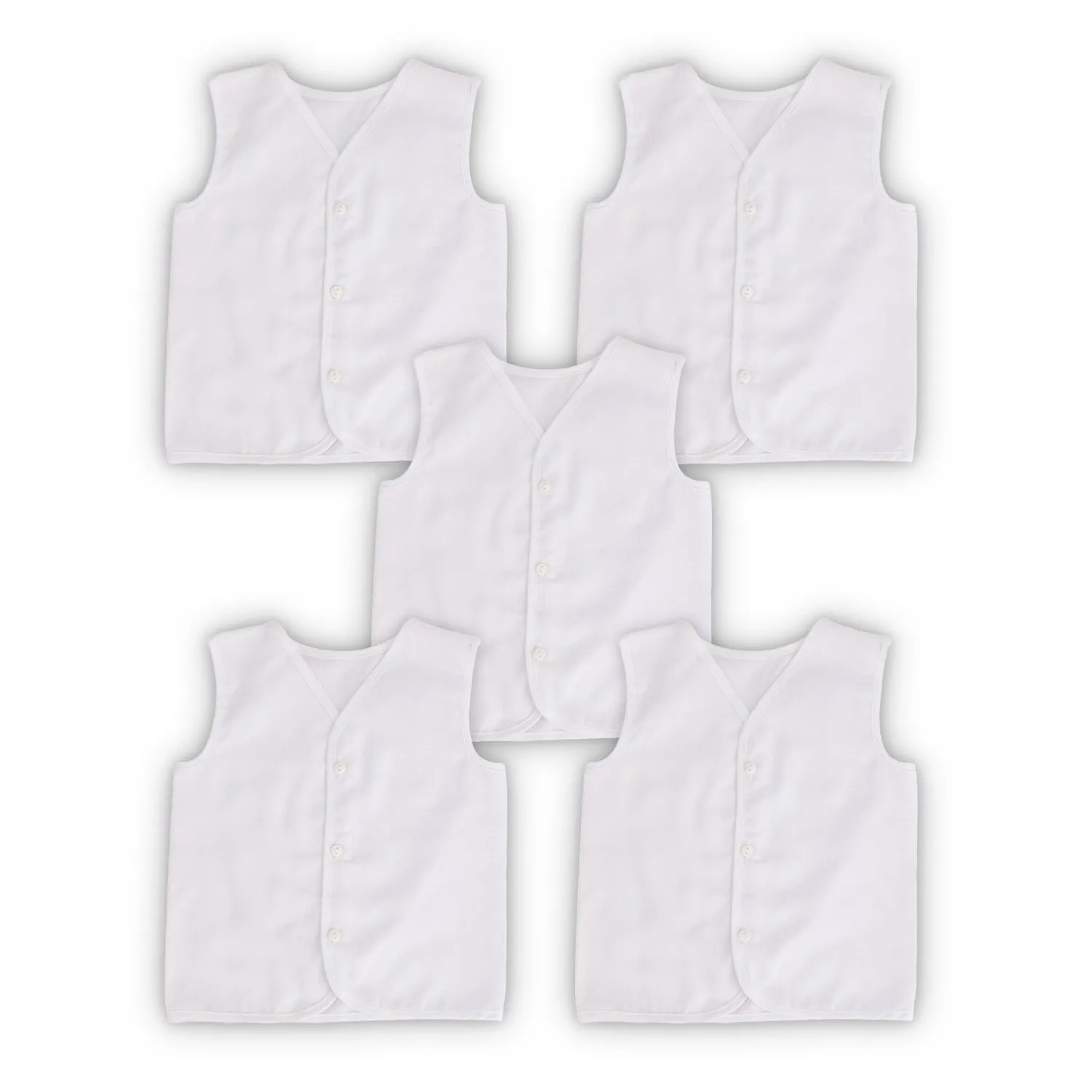 Baby Moo Solid V-Neck Sleeveless Front Opening Button Cotton Jhablas 5 Pcs - White