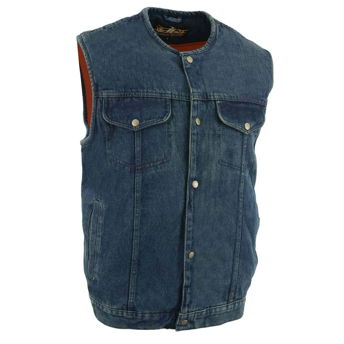 Biker's Edge DM1937 Men's Blue Snap Front Denim Club Style Motorcycle Biker Rider Vest