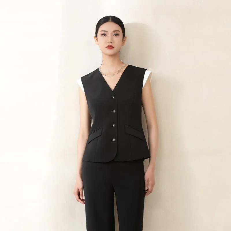 Black Sleeveless Suit Vest