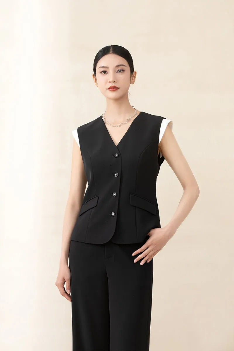 Black Sleeveless Suit Vest