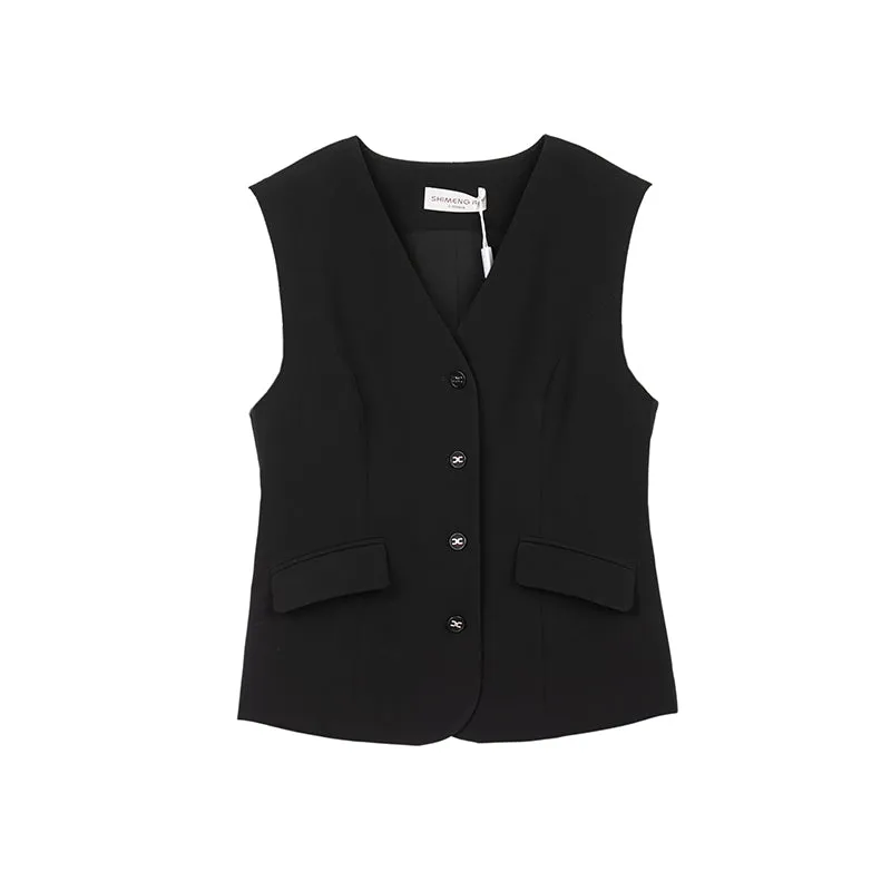 Black Sleeveless Suit Vest