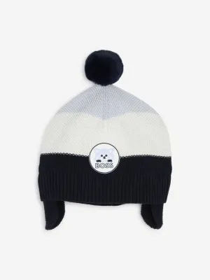 BOSS Baby Boys Bobble Beanie With Flaps in Navy