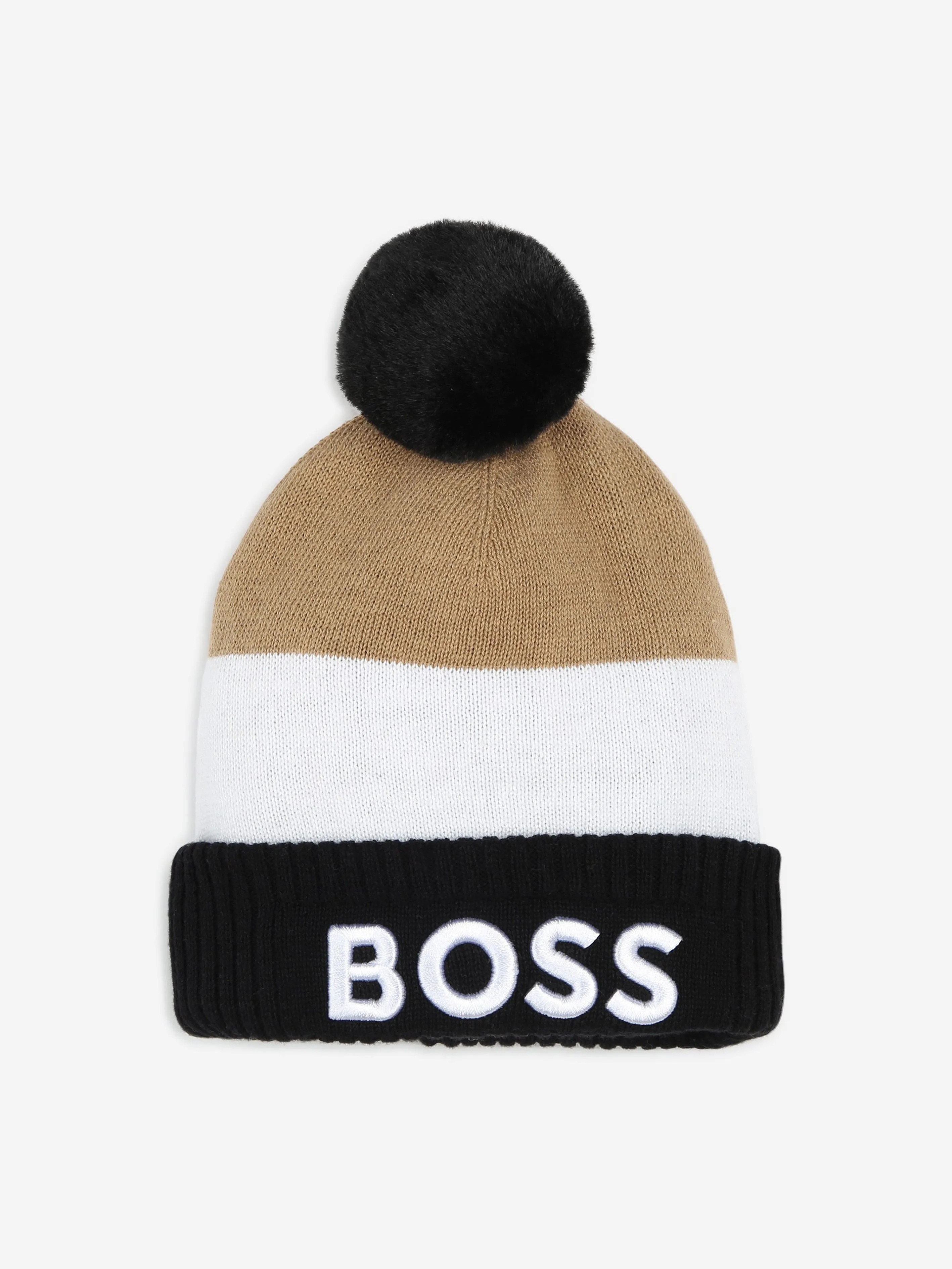 BOSS Boys Embroidered Logo Bobble Hat in Black