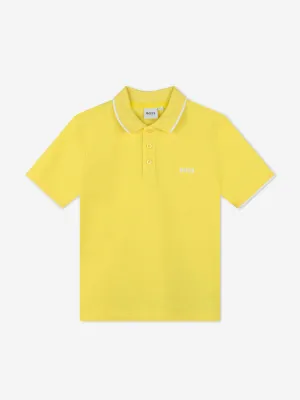 BOSS Boys Logo Print Polo Shirt in Yellow