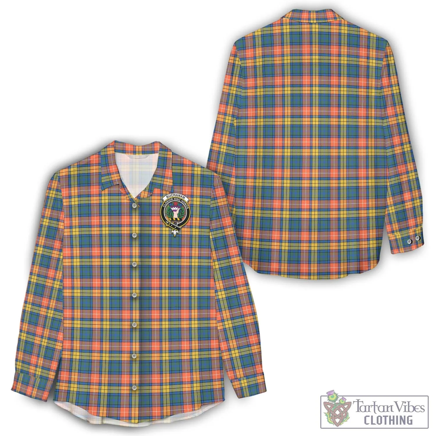 Buchanan Ancient Tartan Women's Casual Shirt with Family Crest