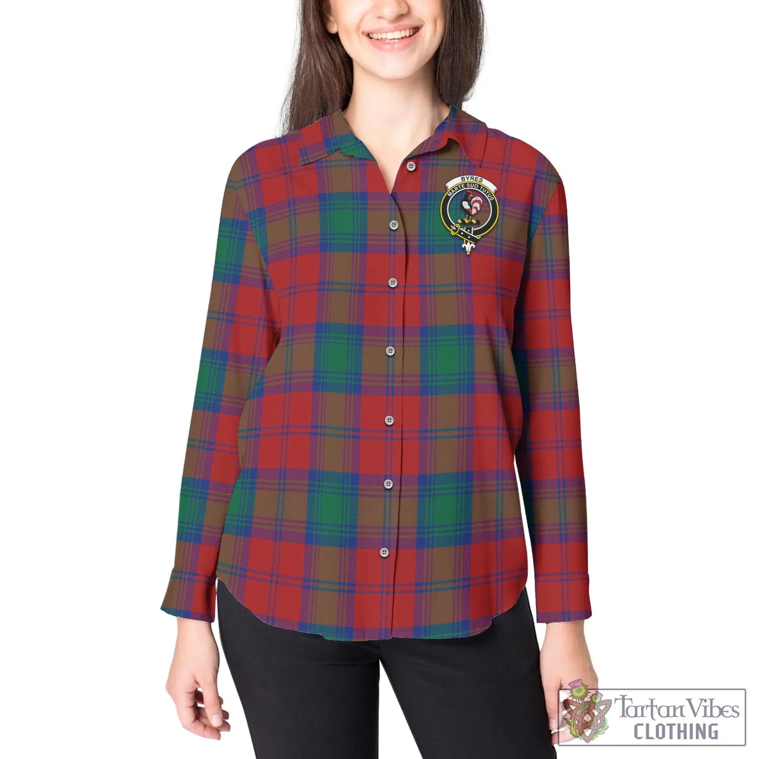 Byres (Byses) Tartan Women's Casual Shirt with Family Crest