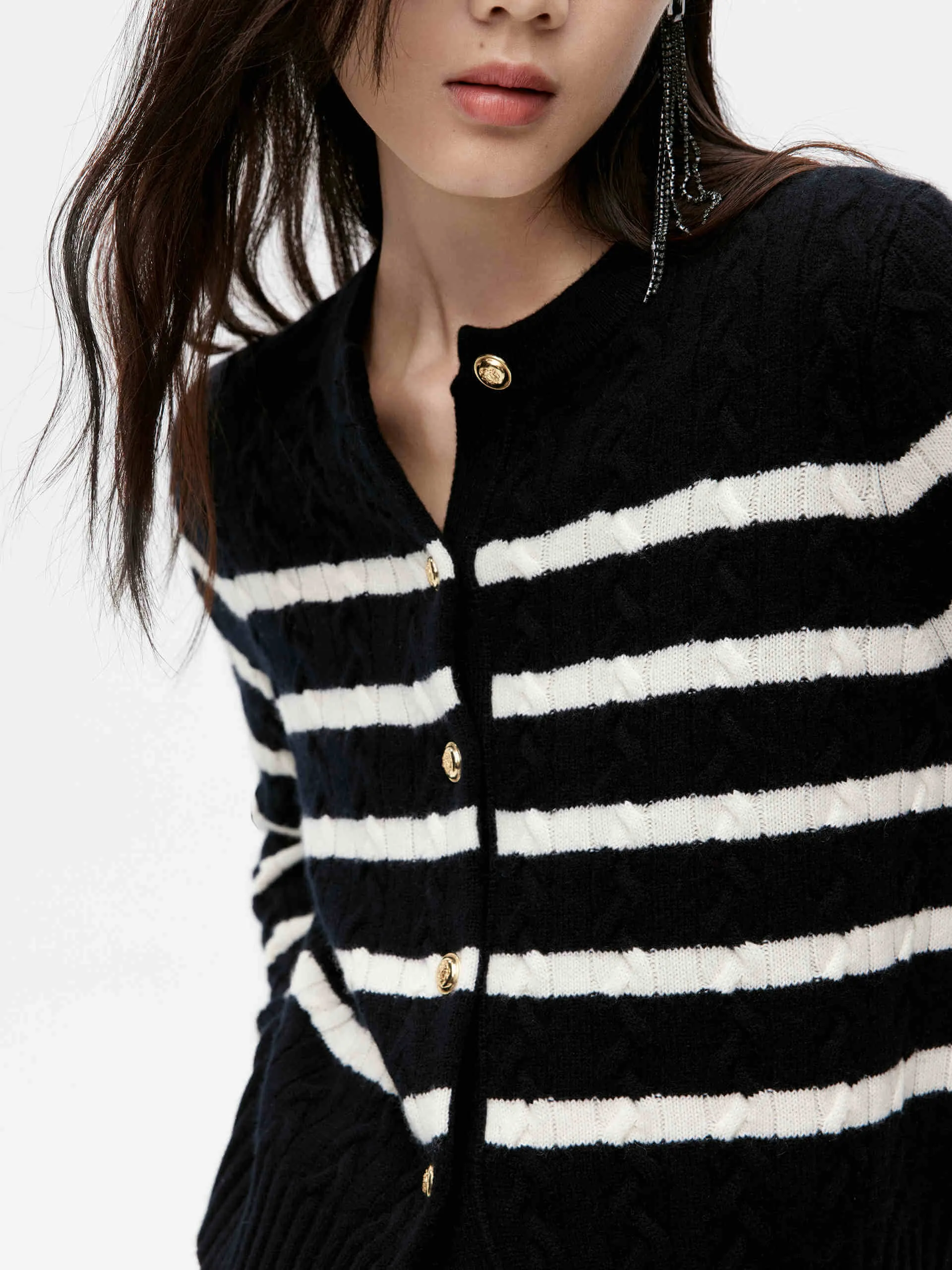 Cable Texture Striped Cardigan