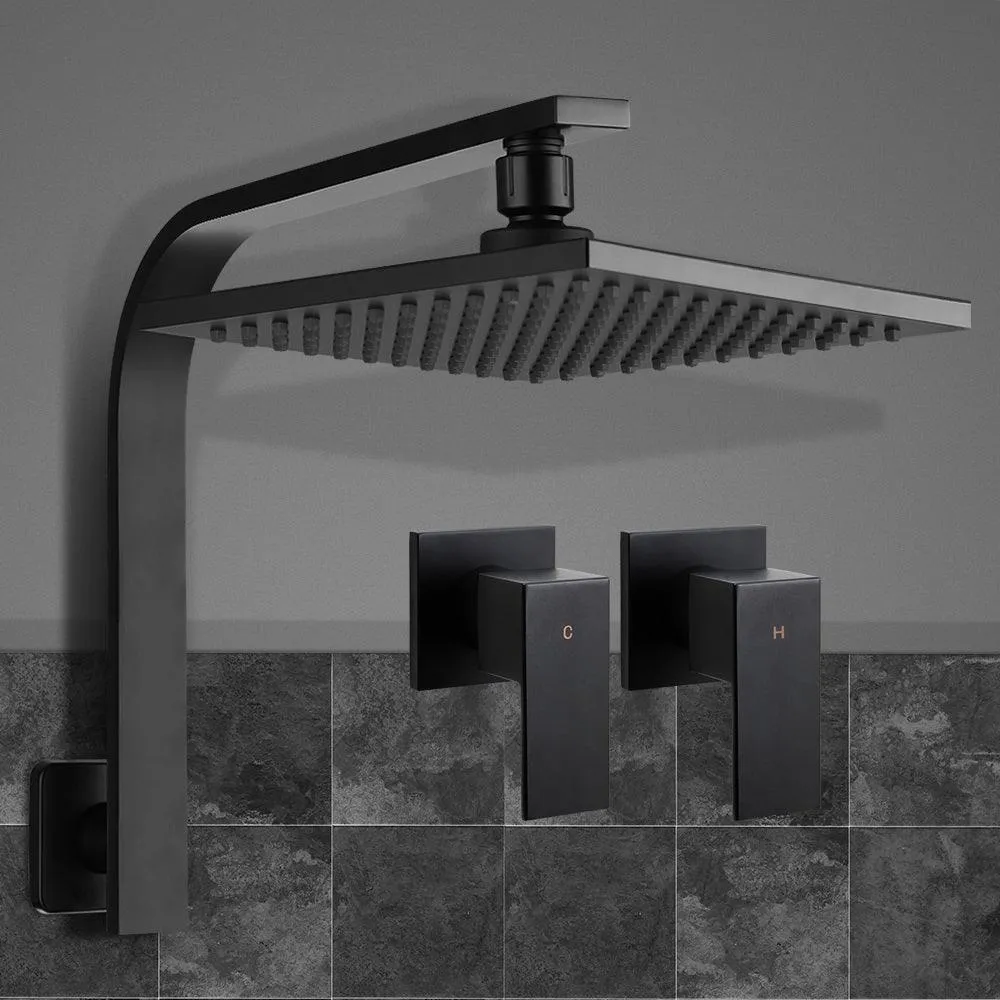 Cefito WElS 8'' Rain Shower Head Taps Square High Pressure Wall Arm DIY Black