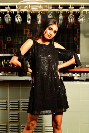 Cold Shoulder Black Sequin Dress