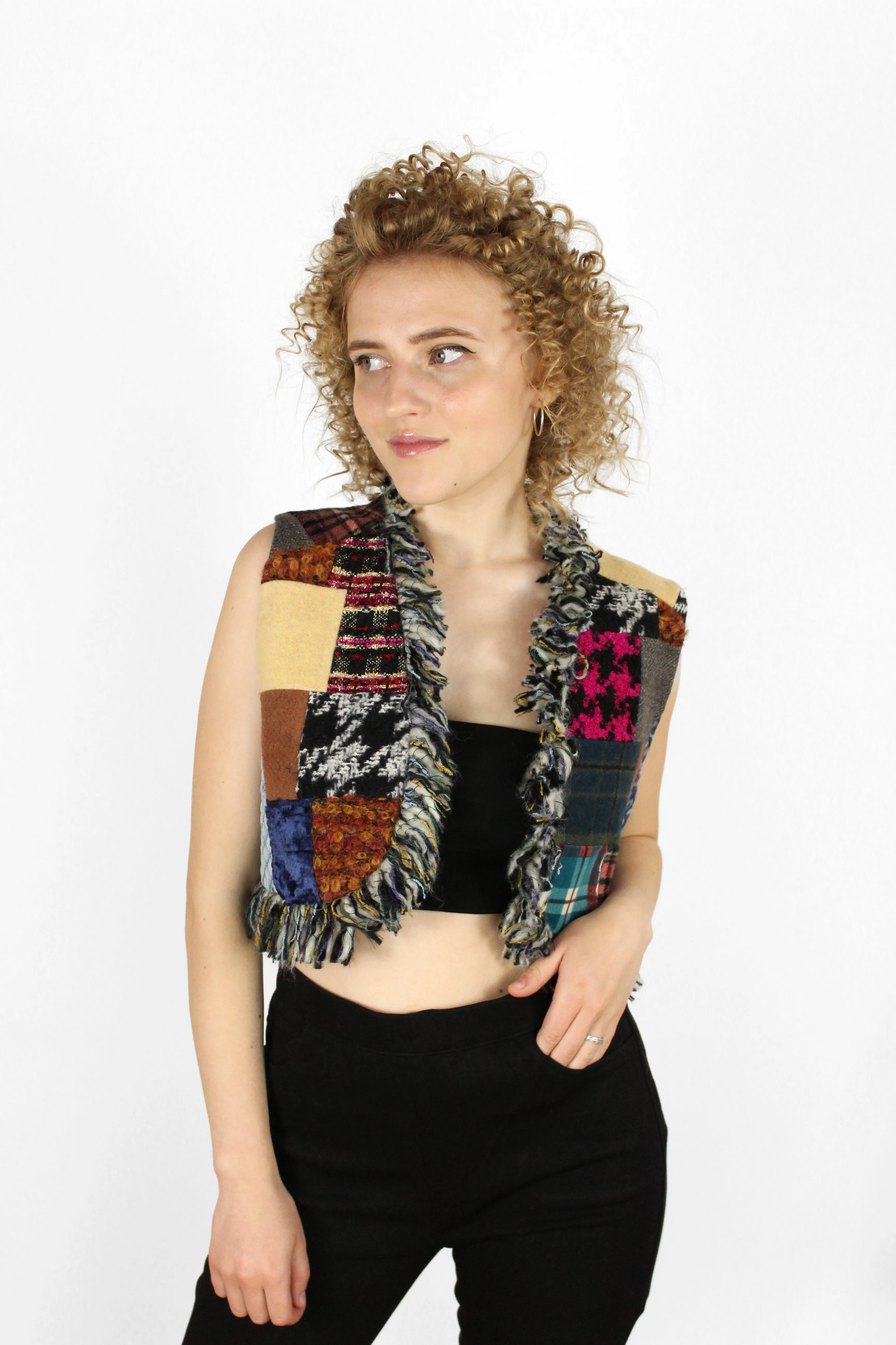 Color-block patchwork printed vest