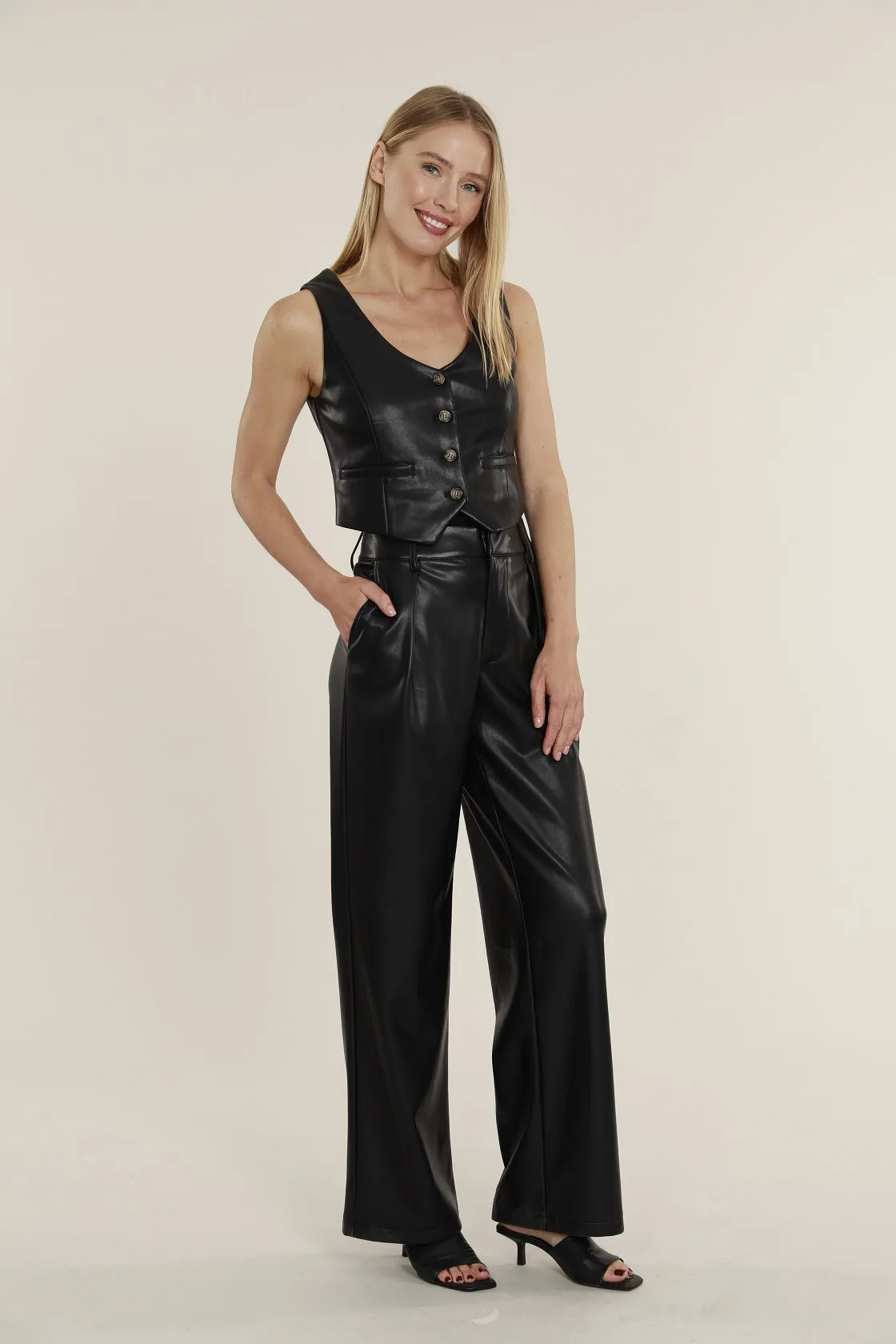 Cropped Faux Leather Vest