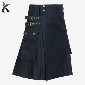 Custom Handmade Dark Blue Traditional Scottish Utility Kilt - Kilt Your World