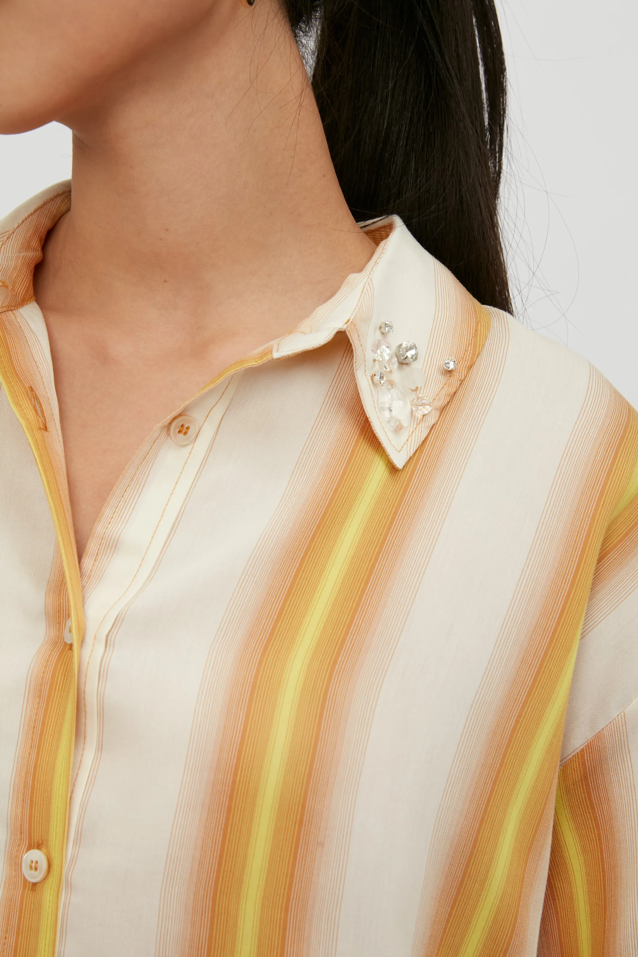 Degradé Stripe Shirt with Crystals in Ambra