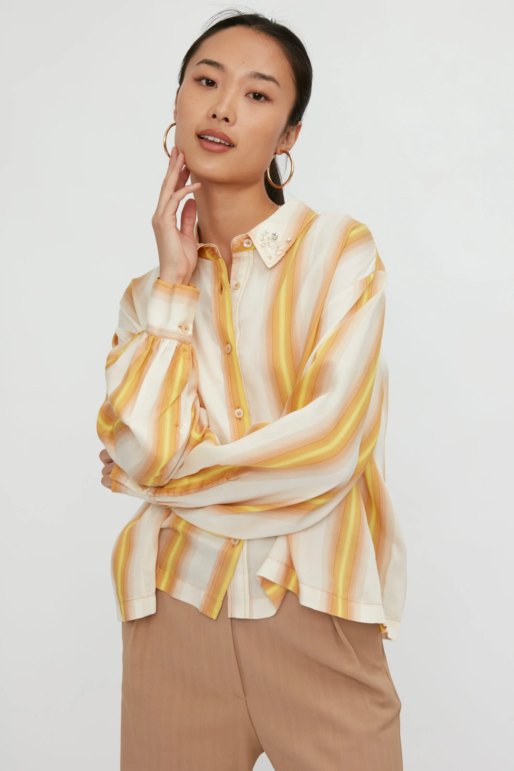 Degradé Stripe Shirt with Crystals in Ambra