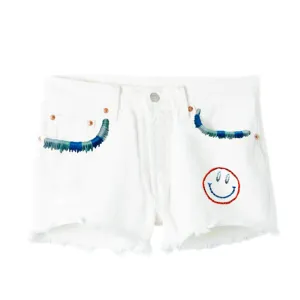 Denim Hand Embroidered White Shorts - Levi’s 501