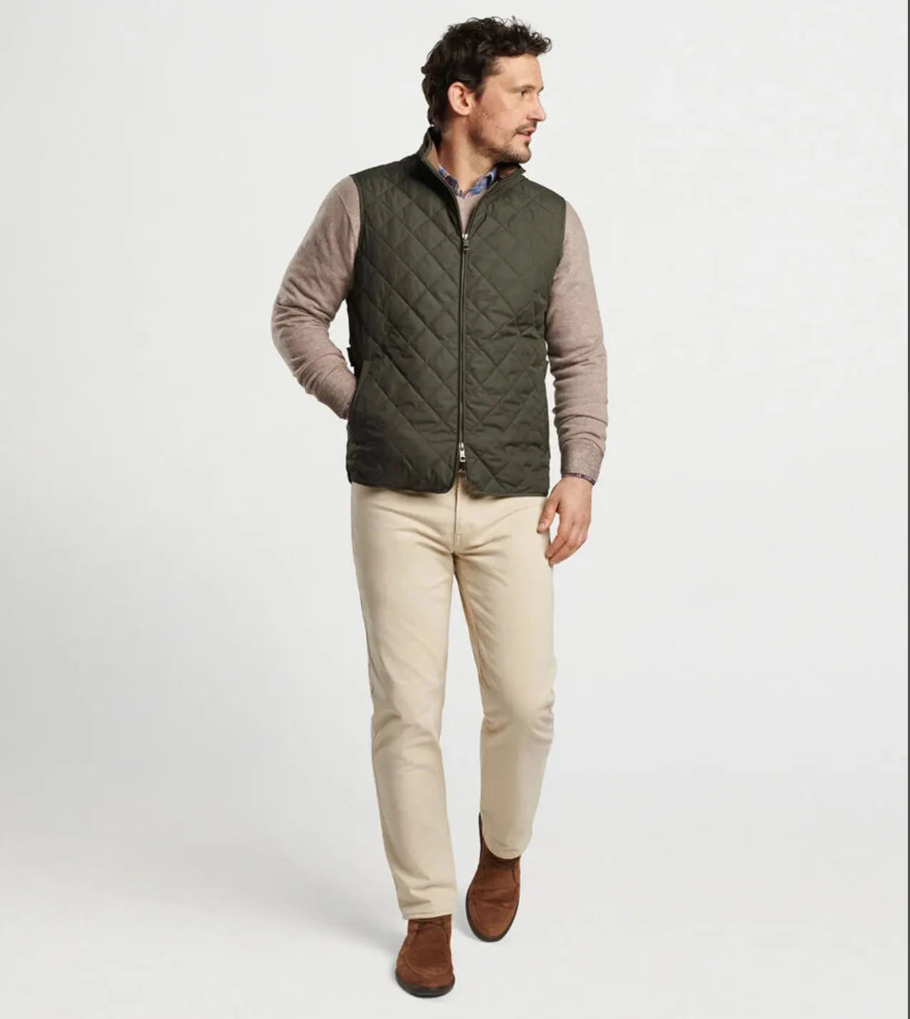 Essex Quilted Travel Vest in Dark Olive by Peter Millar