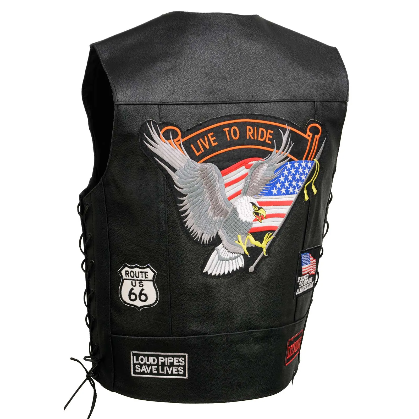 Event Leather Men’s Concealed Carry Motorcycle Vest Black with Patches ELM3930