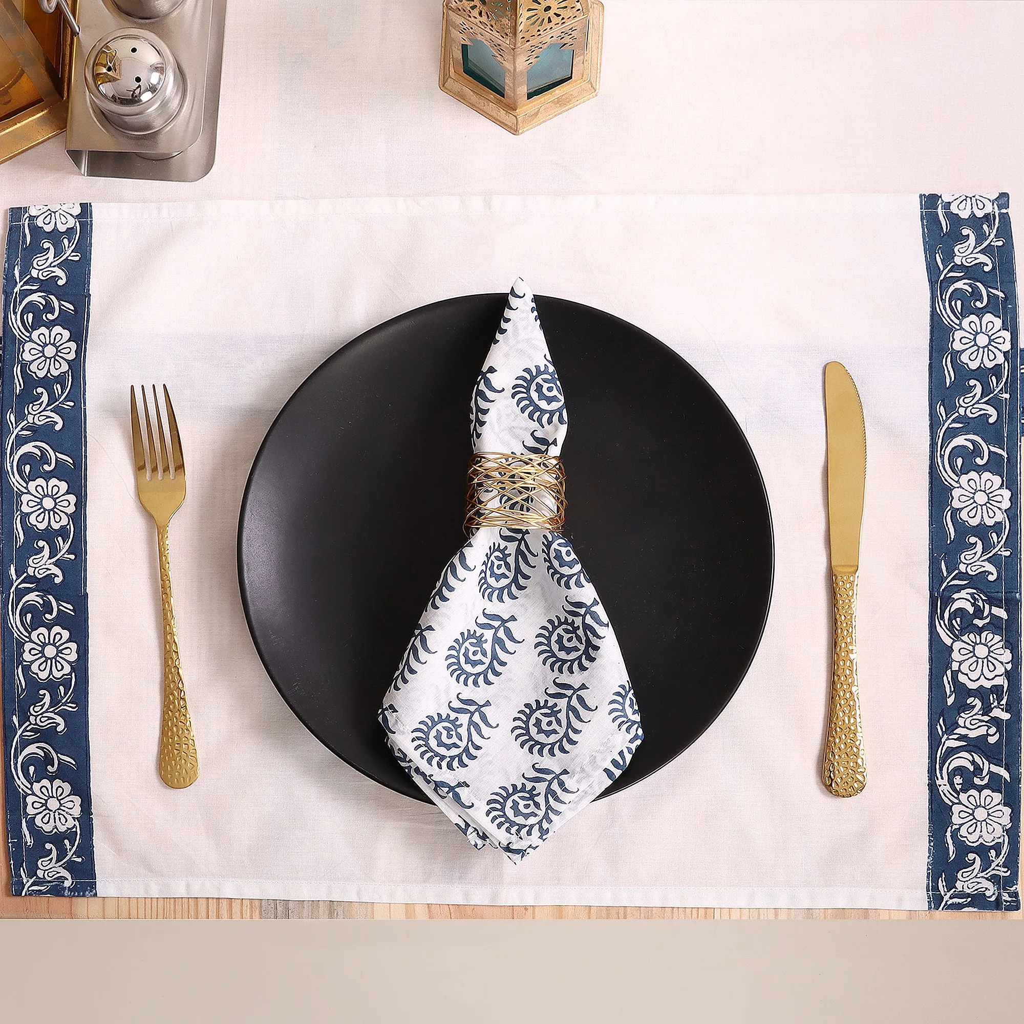 Hand Block Floral Printed Cotton Table Runner