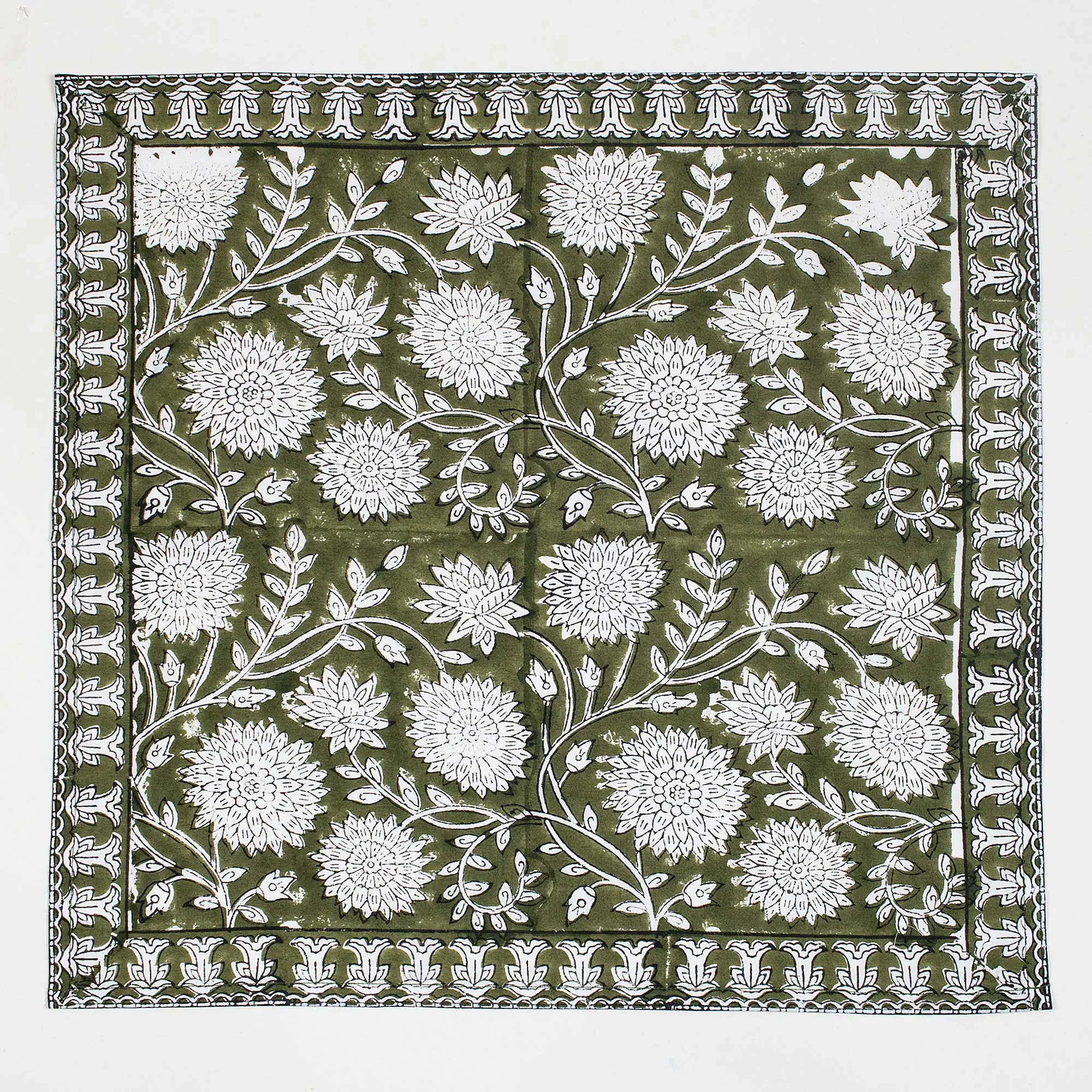 Hand Block Green Floral Printed Cotton Napkins