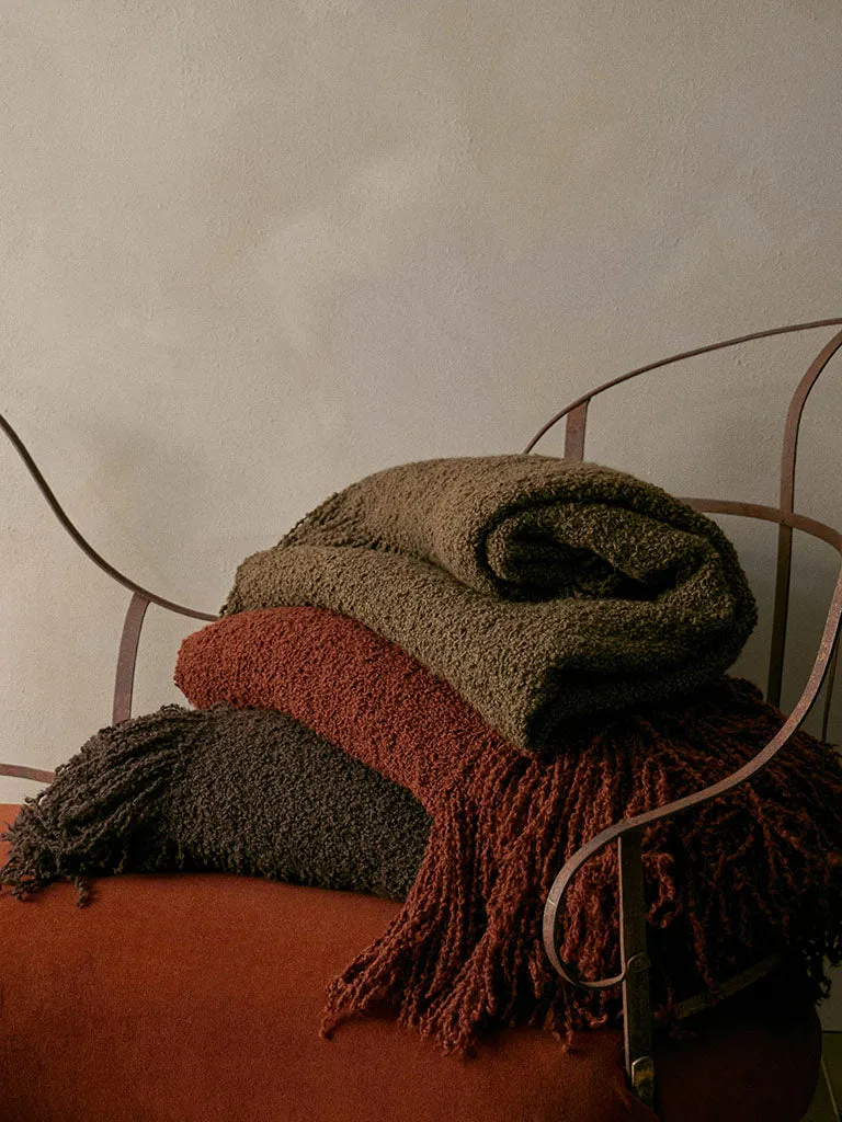 Handwoven Alpaca Blanket with Fringe - Khaki