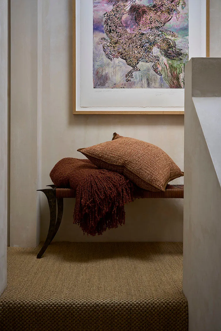 Handwoven Alpaca Blanket with Fringe - Rust