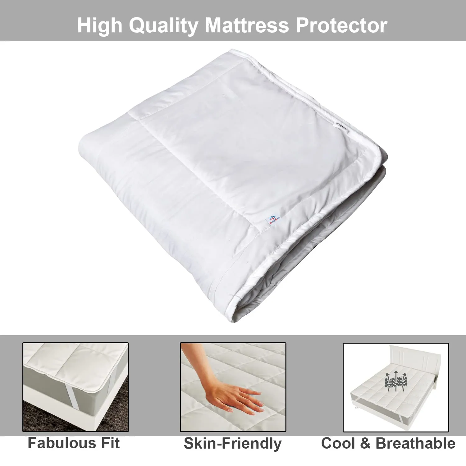 Heart Home Mattress Protector|Soft Cotton Single Bed Mattress Protector|Waterproof Mattress Protector|Quilted Cover with Elastic Band Straps|36x78 (White)