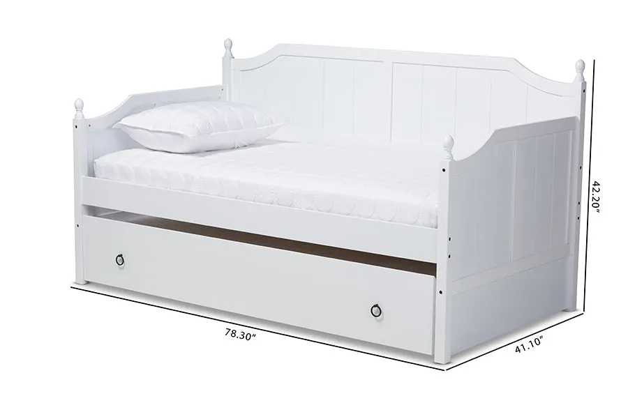 Holden Cottage Farmhouse White Finished Wood Twin Size Daybed w/Trundle