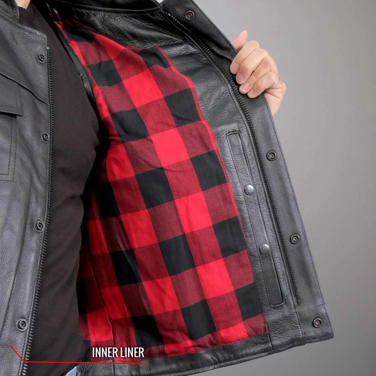 Hot Leathers VSM1060 Men's Black 'Flannel Red' Conceal and Carry Leather Vest