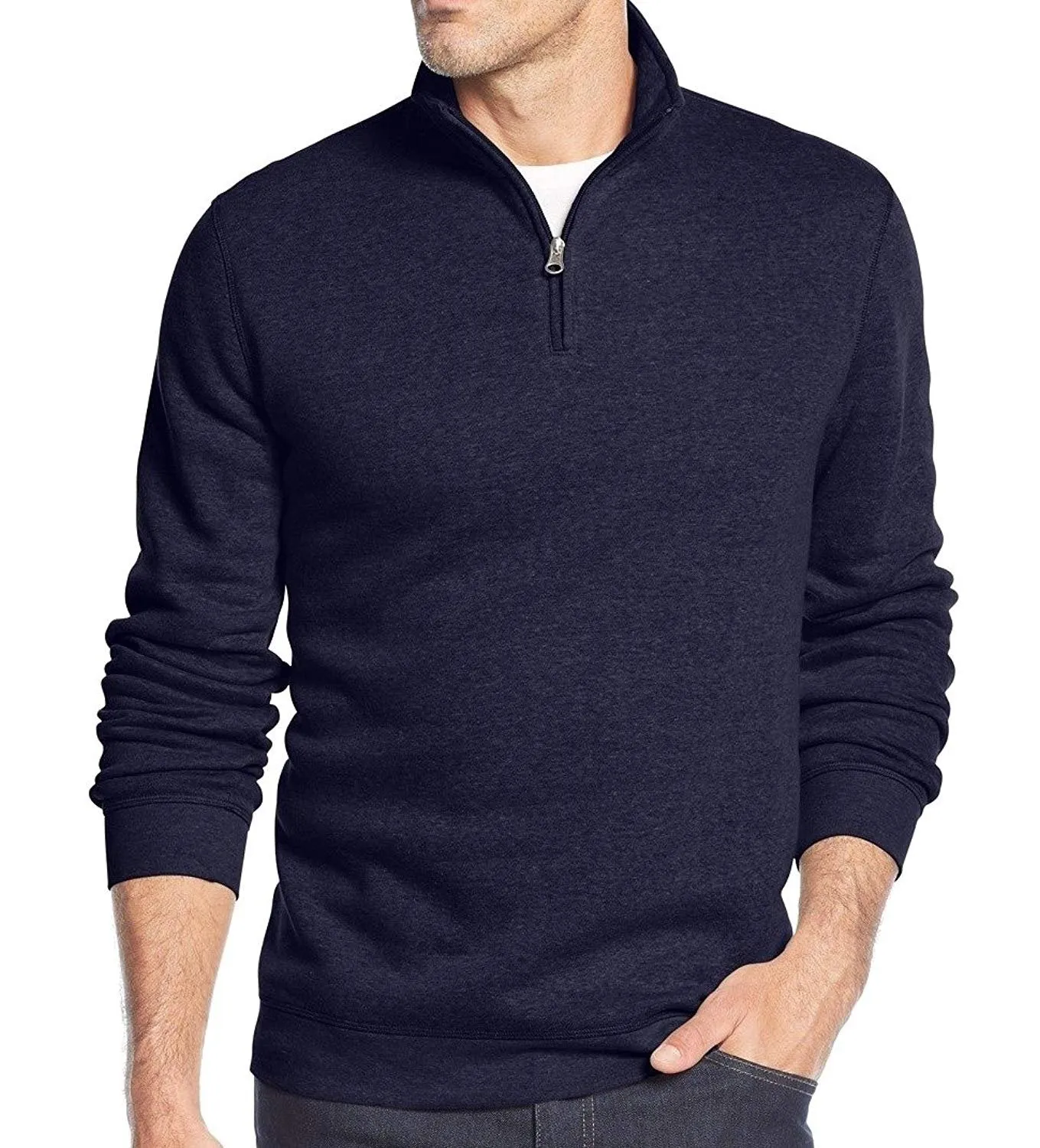 John Ashford Mens Quarter-Zip Sweatshirt, Navy, Small