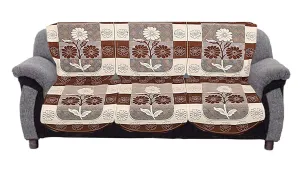 Kuber Industries Flower Design Cotton 3 Seater Sofa Cover Set|Premium Cotton & Flower Design|Pack of 2 (Brown)-CTKTC022242