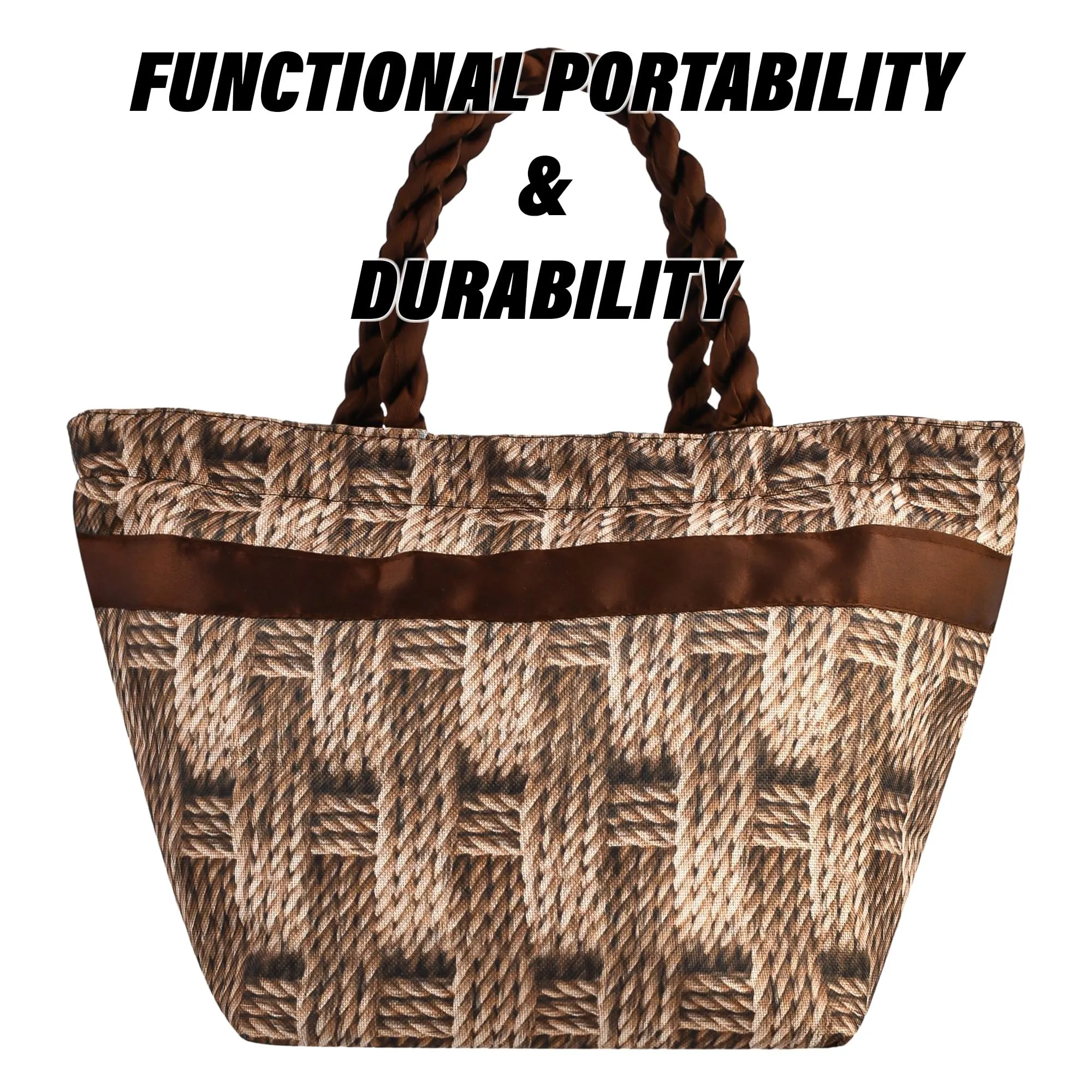 Kuber Industries Hand Purse | Polyester Hand Bag | Woman Shoulder Bag | Top Handle Handbag | Gifting Hand Purse | Ladies Tote Purse | Bow Chatai Printed Handbag | Brown