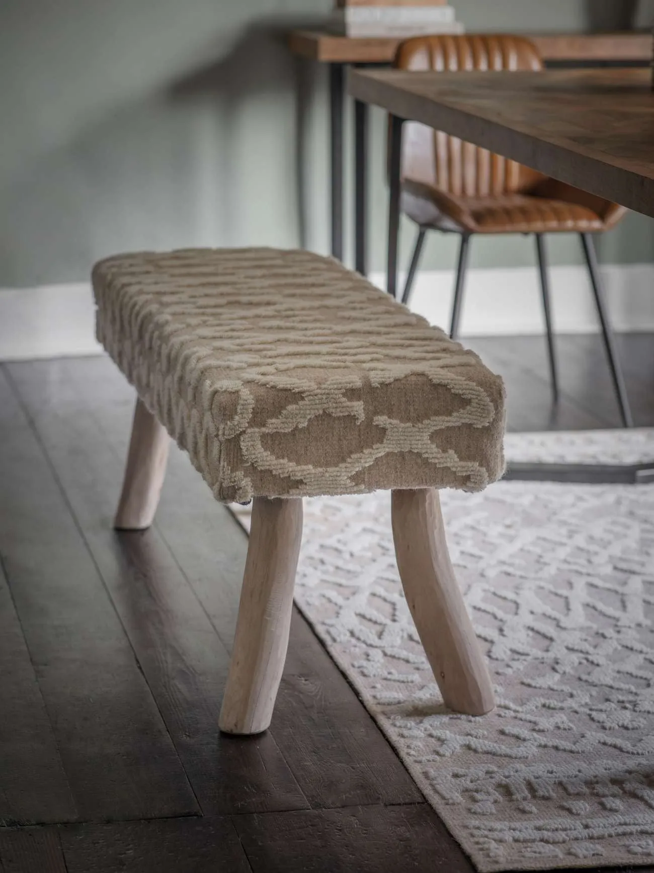 Libra Interiors Canna Knitted Bench – Beige and Ivory