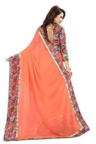 Livie Women's Georgette Sarees Party Wear/Fancy Georgette Sarees/Printed Georgette Sarees - Peach