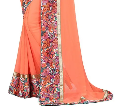 Livie Women's Georgette Sarees Party Wear/Fancy Georgette Sarees/Printed Georgette Sarees - Peach