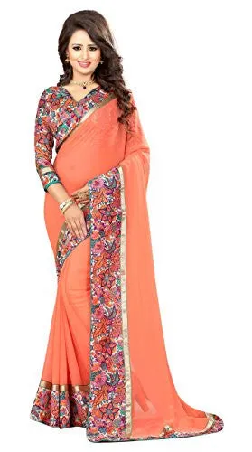 Livie Women's Georgette Sarees Party Wear/Fancy Georgette Sarees/Printed Georgette Sarees - Peach