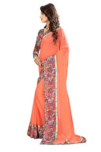 Livie Women's Georgette Sarees Party Wear/Fancy Georgette Sarees/Printed Georgette Sarees - Peach