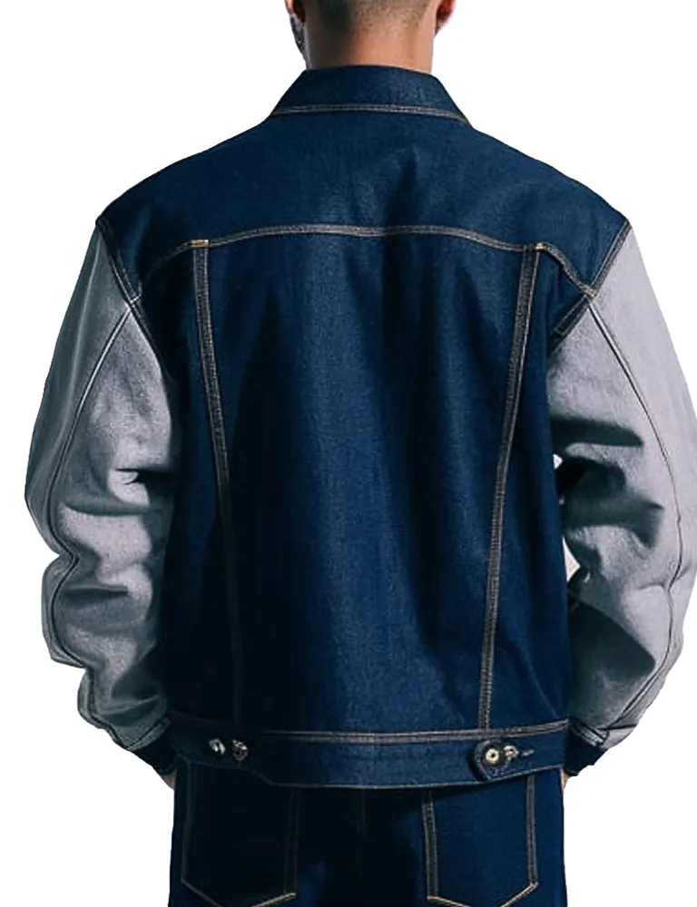 Men's Blue and Gray Casual Wear Denim Jacket